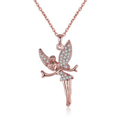 Austrian Elements Pav'e Angel Pendant Necklace in 14K Rose Gold Plating ITALY Design  - ALILY