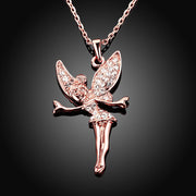 Austrian Elements Pav'e Angel Pendant Necklace in 14K Rose Gold Plating ITALY Design  - ALILY
