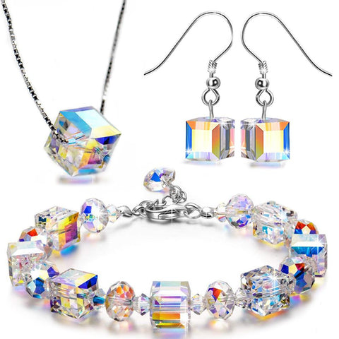 Aurora Borealis Magnificent Cube With Austrian Crystals - 3 Piece Set with Luxe Box ITALY Design