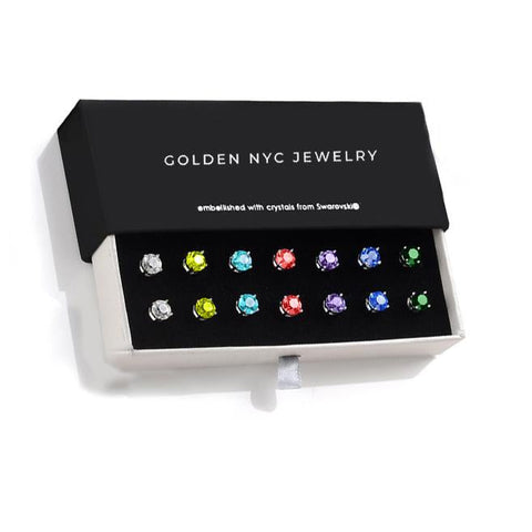 Seven Pairs of 8mm Round Earrings with Crystals from ®