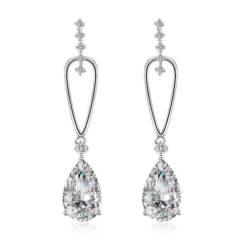 Pear Shaped Austrian Crystal Dangling Earrings Set in 18K White Gold - ALILY 