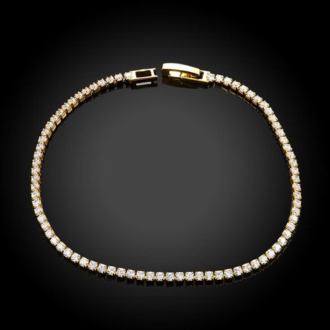 10Ct Tennis Bracelet + Halo Earring+ Necklace With  Crystals - 5 Piece Set with Luxe Box - 18K Gold ITALY Design