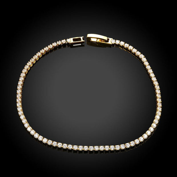 10Ct Tennis Bracelet + Halo Earring+ Necklace With  Crystals - 5 Piece Set with Luxe Box - 18K Gold ITALY Design