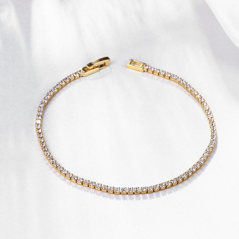 10Ct Tennis Bracelet + Halo Earring+ Necklace With  Crystals - 5 Piece Set with Luxe Box - 18K Gold ITALY Design