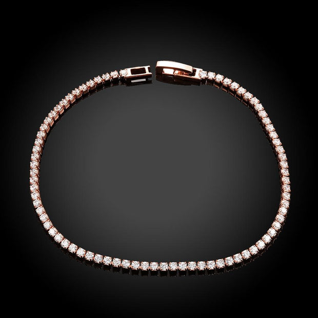 10Ct Tennis Bracelet + Halo Earring+ Necklace With Crystals - 5 Piece Set with Luxe Box - 18K Rose Gold ITALY Design