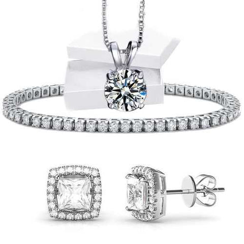 3 Piece Halo Set With Crystals in 18K White Gold Plated ITALY Design