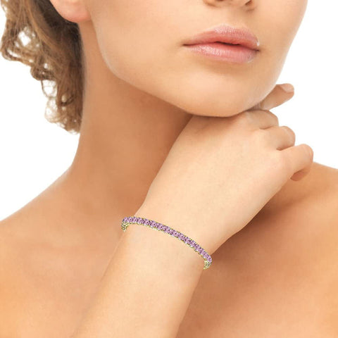 8.00 Cttw Genuine Amethyst Crystal Tennis Bracelet in 18K White Gold ITALY (10+ Options)