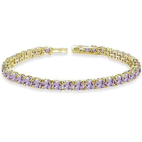 8.00 Cttw Genuine Amethyst Crystal Tennis Bracelet in 18K White Gold ITALY (10+ Options)