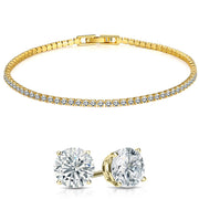 Stud Earrings and Tennis Bracelet Set Made with  Crystals