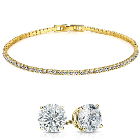 Stud Earrings and Tennis Bracelet Set Made with  Crystals