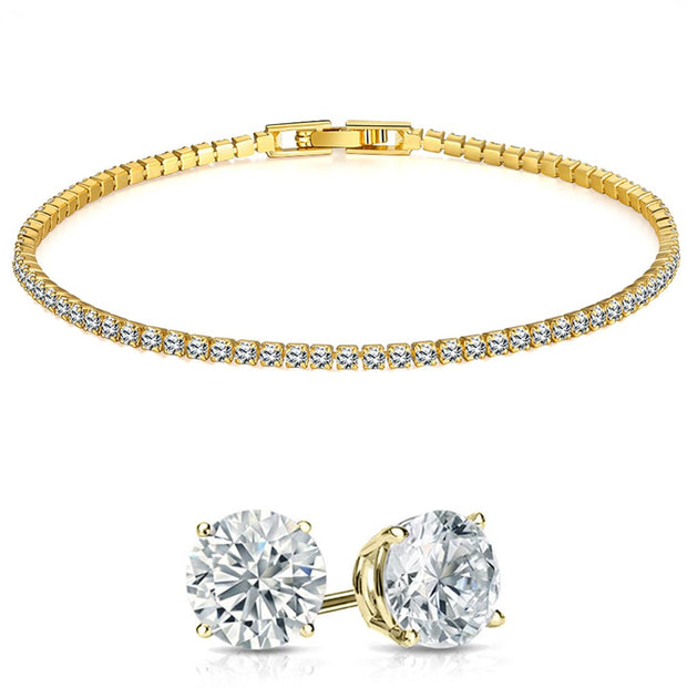 Stud Earrings and Tennis Bracelet Set Made with  Crystals