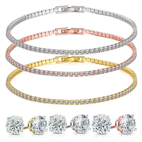 Stud Earrings and Tennis Bracelet Set Made with  Crystals