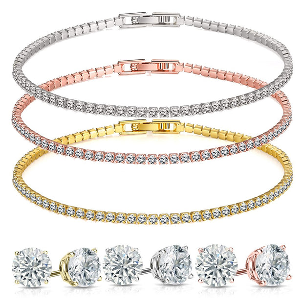 Stud Earrings and Tennis Bracelet Set Made with  Crystals