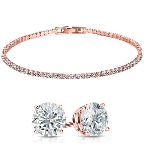 Stud Earrings and Tennis Bracelet Set Made with  Crystals