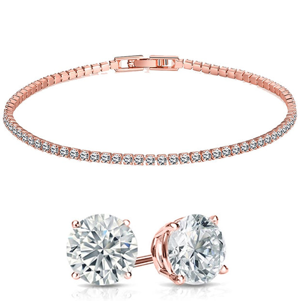 Stud Earrings and Tennis Bracelet Set Made with  Crystals