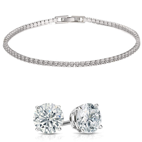 Stud Earrings and Tennis Bracelet Set Made with  Crystals