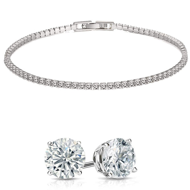 Stud Earrings and Tennis Bracelet Set Made with  Crystals