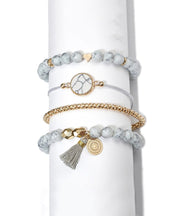Marble Filligree Tassel Stretch 4PC Bracelet ITALY Design  - ALILY