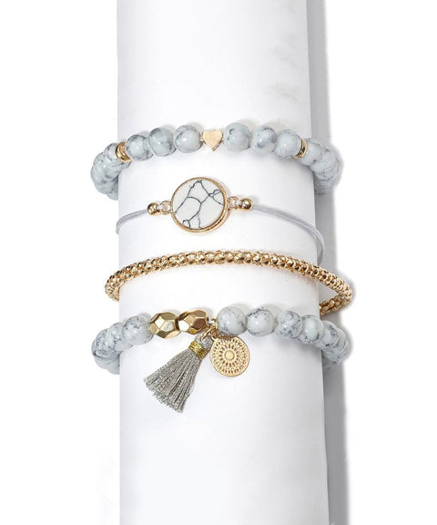 Marble Filligree Tassel Stretch 4PC Bracelet ITALY Design  - ALILY