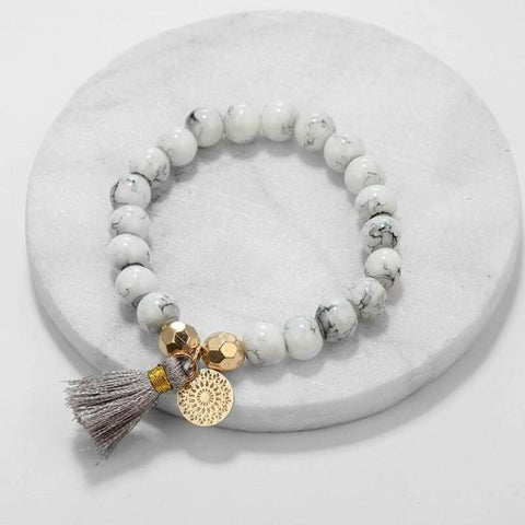 Marble Filligree Tassel Stretch 4PC Bracelet ITALY Design  - ALILY