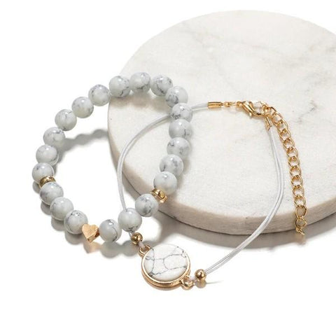 Marble Filligree Tassel Stretch 4PC Bracelet ITALY Design  - ALILY