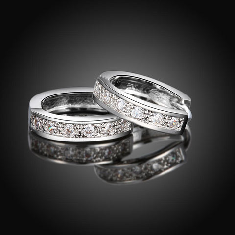 Crystal Pave Huggie Earring in 18K White Gold Plated