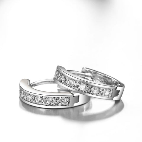Crystal Pave Huggie Earring in 18K White Gold Plated