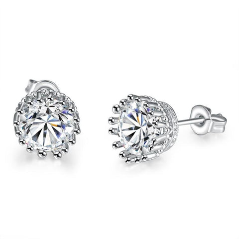 Royal Crown Austrian Crystal Stud Earrings ITALY Design  - ALILY