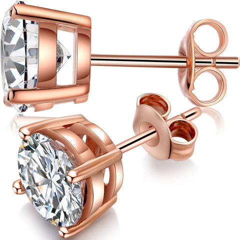 Solitaire Necklace and 4 Prong Earring made With Austrian Crystals with Luxe Box - 18K Rose Gold ITALY Design