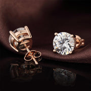 Solitaire Necklace and 4 Prong Earring made With Austrian Crystals with Luxe Box - 18K Rose Gold ITALY Design