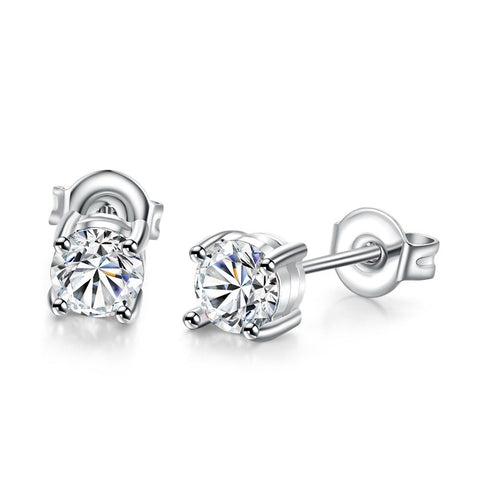 Solitaire Princess Cut Austrian Elements Studs in 18K White ITALY Design  - ALILY