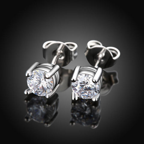 Crystal Stud Earring in 14K White Gold Plated 6mm