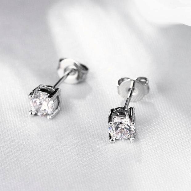 Pave Halo Disc Necklace & Stud Earring With Austrian Crystals with Luxe Box - 18K White Gold ITALY Design