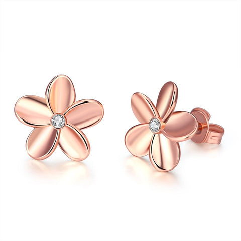 Crystal Flower Stud Earring in 18K Rose Gold Plated