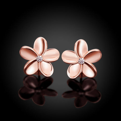 Crystal Flower Stud Earring in 18K Rose Gold Plated