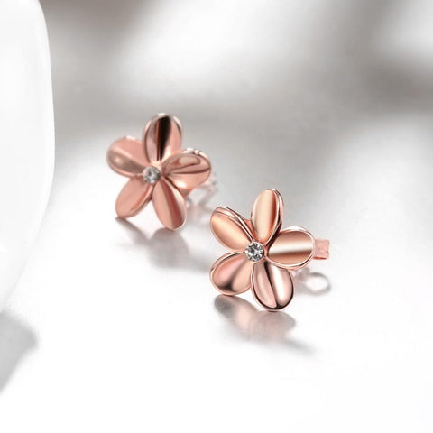 Crystal Flower Stud Earring in 18K Rose Gold Plated