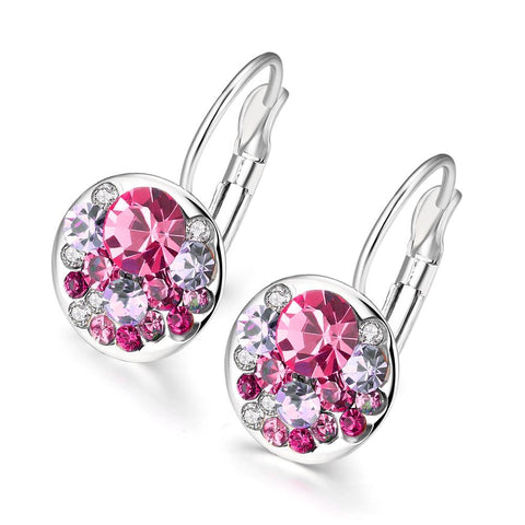 Pink Periwrinkle  Leverback Earrings in 18K White Gold