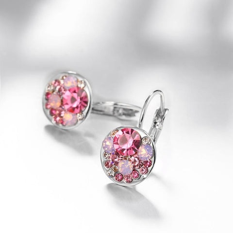 Pink Periwrinkle  Leverback Earrings in 18K White Gold