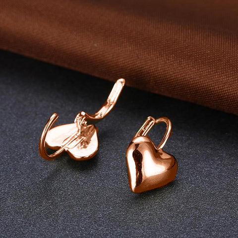 18K Rose Gold Plated Classic Heart Huggie Earrings ITALY Design