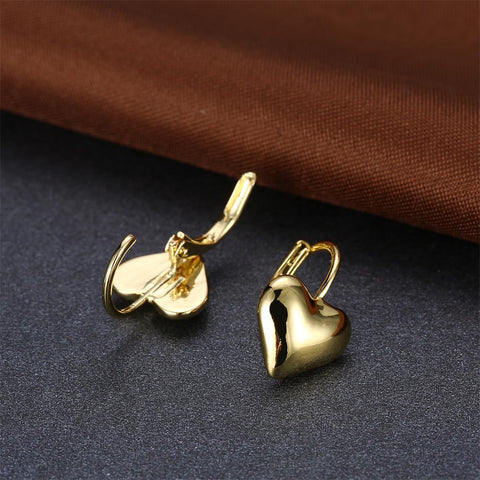 18K Gold Plated Classic Heart Huggie Earrings ITALY Design