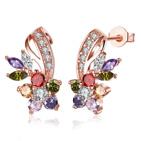 Rainbow Mona Lisa Stud Earring in 18K Rose Gold Plated