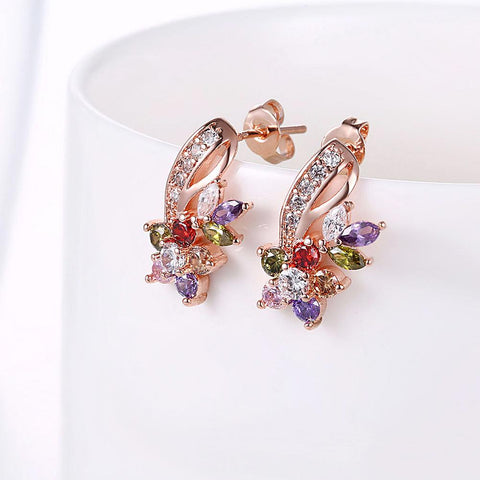 Rainbow Mona Lisa Stud Earring in 18K Rose Gold Plated