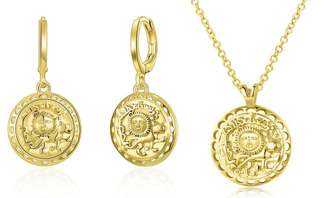 Roman Ingrain Medallion Earrings & Necklace Set in 18K Gold ITALY Design  - ALILY