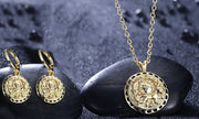 Roman Ingrain Medallion Earrings & Necklace Set in 18K Gold ITALY Design  - ALILY