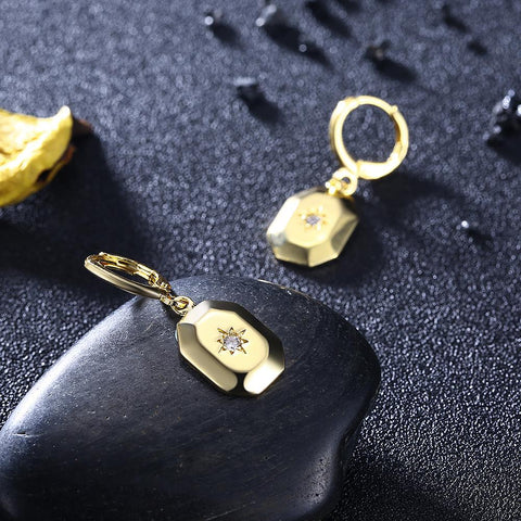 Rectangle Drop Earrings in 14K Gold