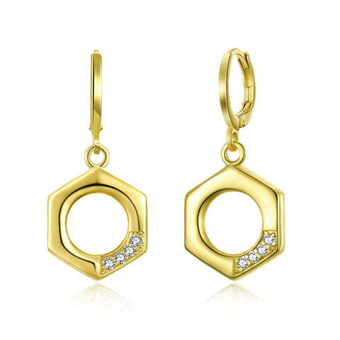 Hexagon  Drop Earrings in 14K Gold