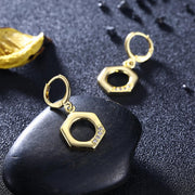 Hexagon  Drop Earrings in 14K Gold