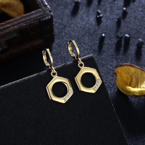 Hexagon  Drop Earrings in 14K Gold