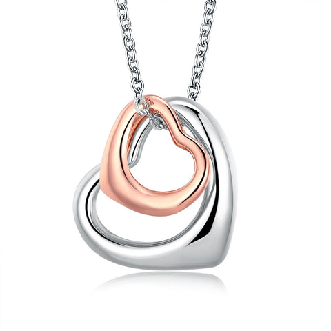 Double Heart Necklace in 18K Rose Gold Plated