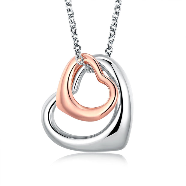 Double Heart Necklace in 18K Rose Gold Plated